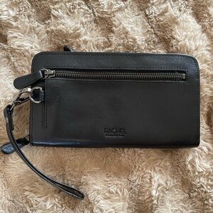 Rachel Sleek Black Leather Wristlet